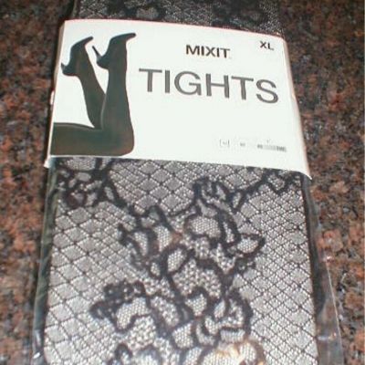 New In Package Pair Black Lace Pattern Tights Size XL Extra Large