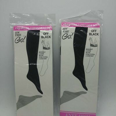 2 Pair OFF BLACK Knee High Pantyhose Nylon Doble Layer Band Premium Comfort