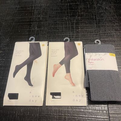 NWT A New Day Blackout Tights Hosiery, Footless Opaque & Xhiliration Tights Grey