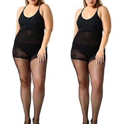 Plus Size Pantyhose Sheer Tights for Women 2 Pairs 4X-Large Black/Black