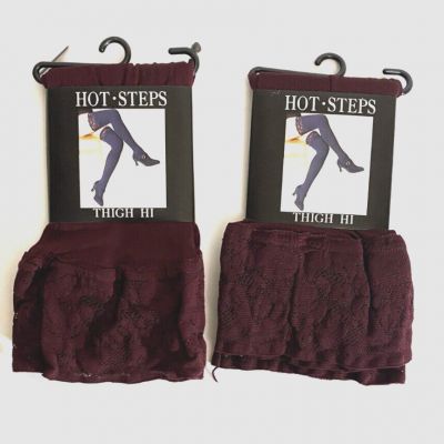 Hot Steps Thigh-Hi One Size, Burgundy Stockings set of 2 