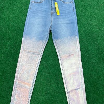 NWT Gianni Bini Metallic Hologram Stretch Jeans Pants Sz S