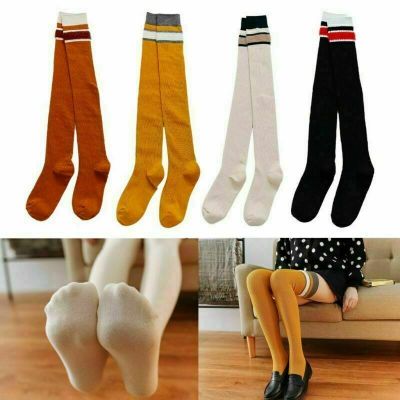 Women Cable Knit Long Stripe Socks Over Knee Thigh High School Girl Stocking US