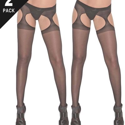 Sheer Suspender Pantyhose 2-Pack Womens One Size OS Black Tights