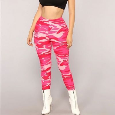 Fashion Nova Pink Basic Camouflage Leggings