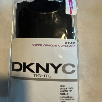 DKNY Opaque Control Top Tights 2-Pack, Small Black 0A001
