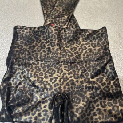 Spanx Leggings Faux Leather Cheetah Print Black Gold Women’s Size S Wet Look