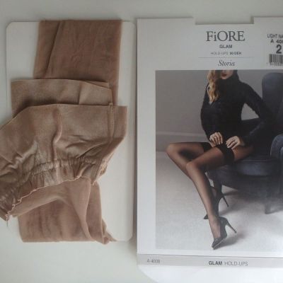 Glam satin gloss stay up stockings Fiore 20 den plain welt, Natural shade