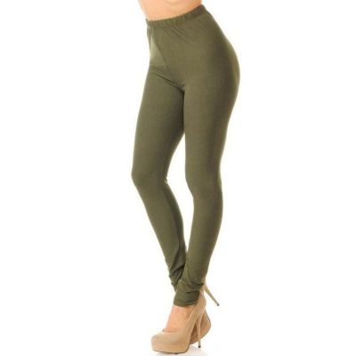 96/Plus Size Womens Buttery Soft Basic Solid Leggings Olive Green