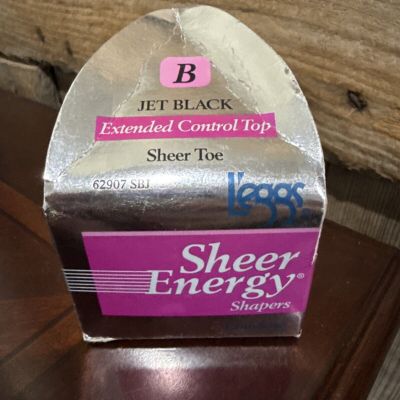Vintage Leggs Sheer Energy Sheer Pantyhose Jet Black Sheer Toe Size B 62907 NEW
