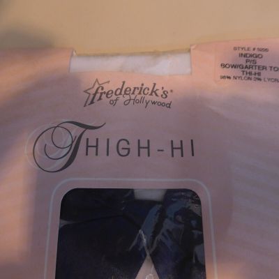 Vintage Frederick's of Hollywood Thigh- Hi Stockings - Indigo w Bow / Garter Top