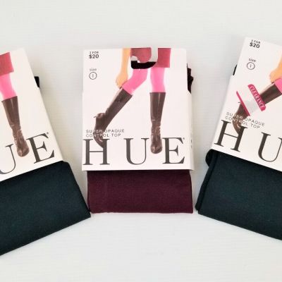 Women's Hue Super Opaque Control Top Tights 3 Pair Size 1 Green and Burgundy