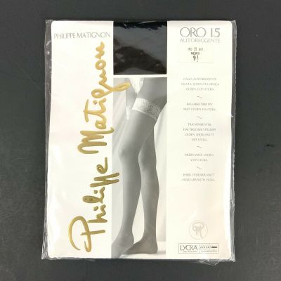 Philippe Matignon Hold Ups Thigh Highs Size 9.5 Black Nero Lace Top Stockings