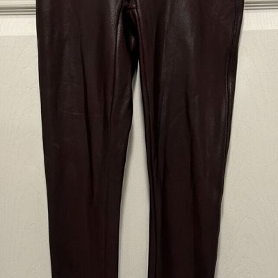 SPANX Women’s Faux Shiny Leather High Waisted Fitted Leggings Maroon - Medium