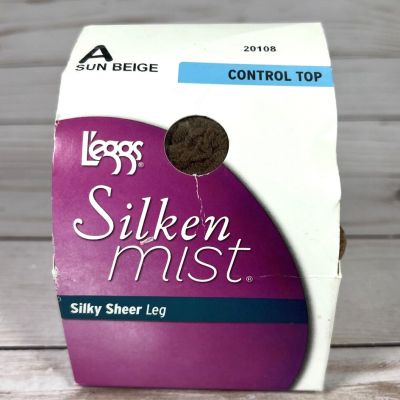 L'eggs Silken Mist Silky Sheer Leg Size A Sun Beige Control Top Pantyhose NEW