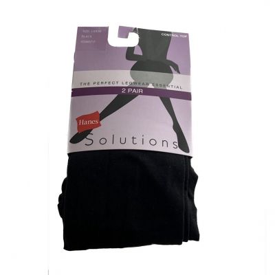 Women’s Control Top Black Tights size Large Leg wear Solutions Hanes 2 Two Pack