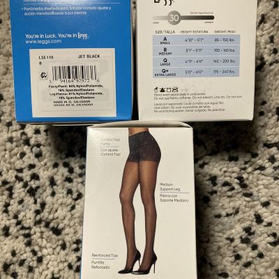 L’eggs Tights Sheer Energy Size B Three 2 Pair Packs Jet Black And Off Black