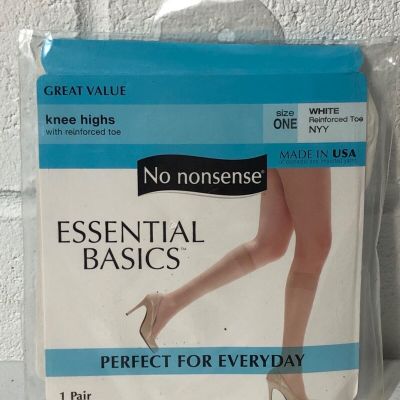 No Nonsense Vintage Essential Basics White Knee High NYY One Size Reinforced Toe