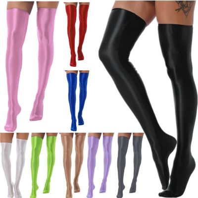 Women's Thigh High Socks Oil Glossy Ultra Thin Stockings Elastic Knee High Socks