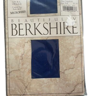 Berkshire Opaque Control Top Pantyhose Sz 3-4 Blue Sapphire Microfiber 4620 New
