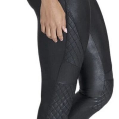 SPANX Quilted Faux Leather Shiny MOTO LEGGINGS-#20248R-BLACK-Size XS = 22” waist