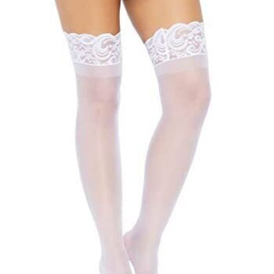 Leg Avenue Women's Plus Size Sheer Thigh High Stockings with Lace Top White