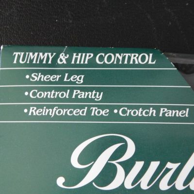 Burlington Sheer Legacy Control Top Pantyhose Reinforced Toe Size Long Black T47