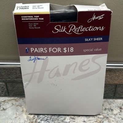 2 Pack Hanes Silk Reflections Control Top Size AB Pantyhose Barely Black 0E064