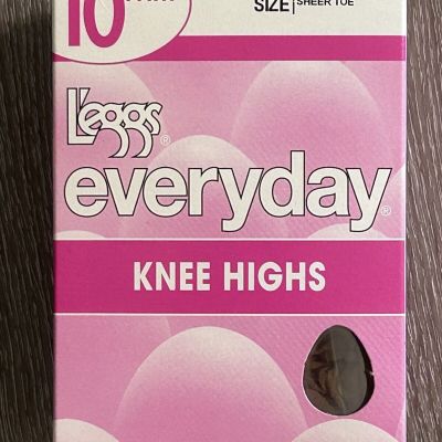 Leggs Everyday Knee Highs 10 Pair Nude Sheer Toe One Size Nylon USA