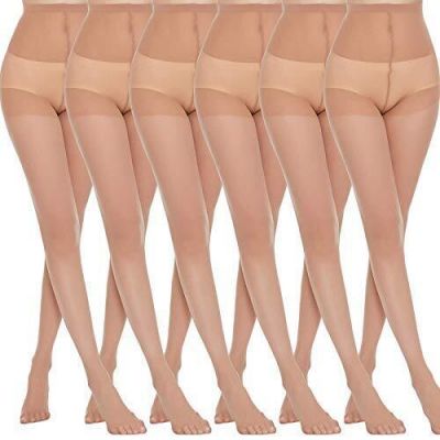 MANZI Pantyhose for Women Nylon Sheer Tights 6 Pairs 20Den Natural Nude Large