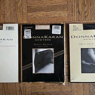 Vintage 1990s Donna Karan New York  Sheer Satin Hosiery 3 Pairs # 223, 265 & 286