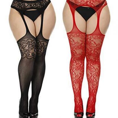 CURRMIEGO Womens Fishnet Suspender Tights plus size patterned pantyhose Stock...