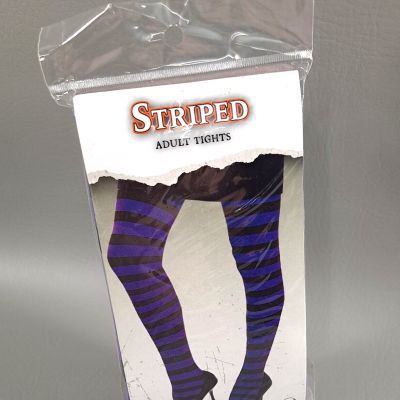 Striped Adult Tights - Black & Purple - One Size Fits Most - NEW Sealed