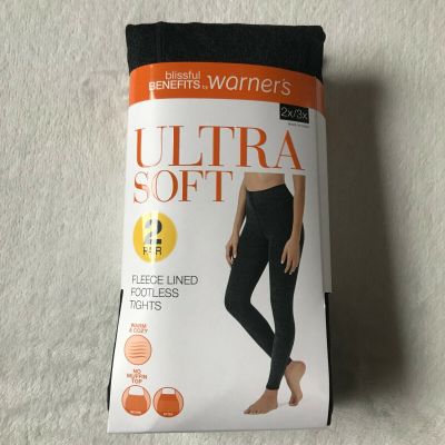 Warner's Black Heather Ultra Soft Fleece Lined Footless Tights 2-Pair Size 2X/3X