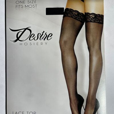 New-Sealed-Desire Hosiery-Lace Top-Sheer Thigh High Stockings-Black-One Size