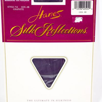 Hanes Silk Reflections Silk Sheer Reinforced Toe Pantyhose 716 Size AB GRAPHITE