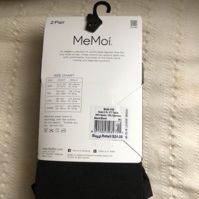 MeMoi Legwear Tights 2 Pair Opaque Black Black M/L  NWT$24