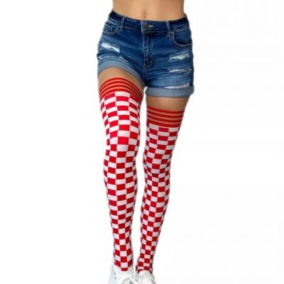 Kixies Game Day Red and White Thigh High Stockings No Slip Grips Size B NEW
