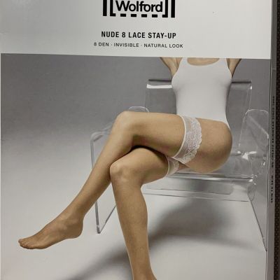 Wolford 20207 Nude 8 Lace Stay-Up Stockings Sz XS Fairly Light/White Open Box