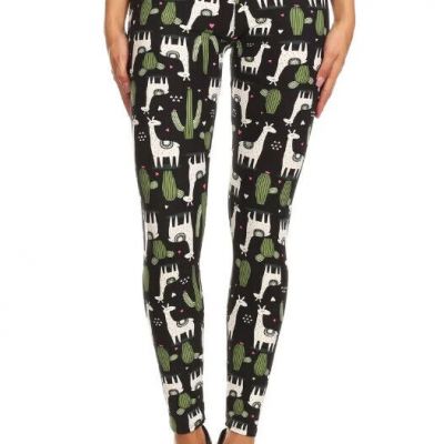 Women's Buttery Soft Leggings With Llama and Cactus All Sizes