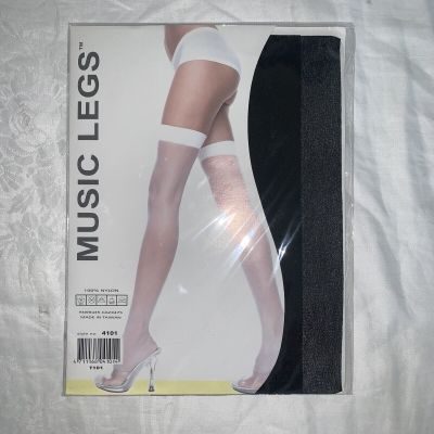 MUSIC LEGS Stockings Thigh HIGH White Sheer  stockings nurse new