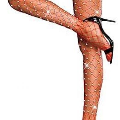 Women's Thigh High Stockings Rhinestone Fishnet Elastic Stockings One Size Red