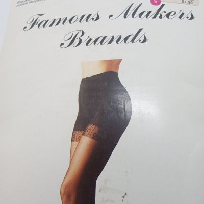 VTG Famous Makers Brands Black Sheet Pantyhose Tummy Control Queen Size Large