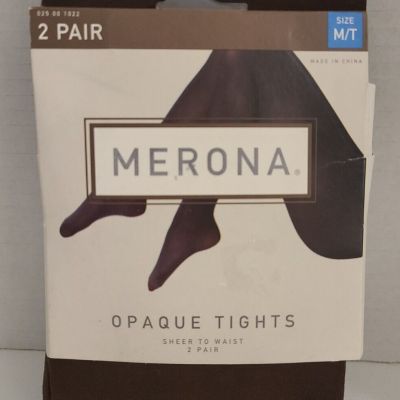 2 Pack Merona Opaque Tights CHOCOLATE SATIN Sheer to Waist sz M/T 130-175lbs NEW