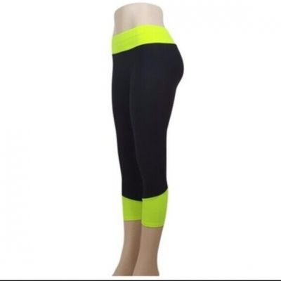 Woman's Leggings Capri Fitness Yoga Gym Workout Pants Black & Yellow S/M NWT
