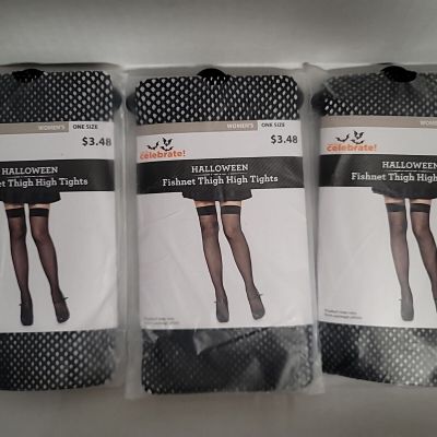 3~ NWT Women's Sexy Black Fishnet Thigh High Stockings/Tights~One Size~NEW