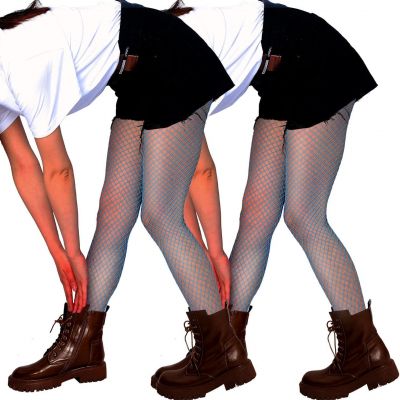 Women 2 Pairs Fishnet Stockings Black Mesh Pantyhose High Waist Rhinestone Tight