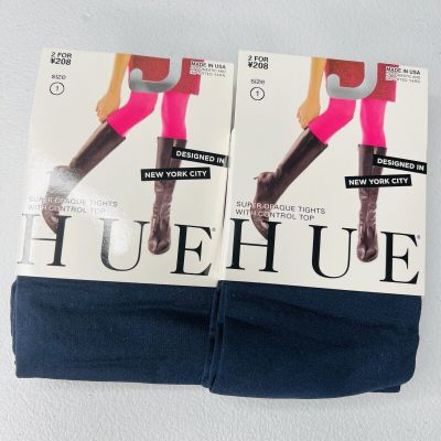 Hue Womens Super Opaque Tights With Control Top 2 Pair Size 1 Navy Blue New