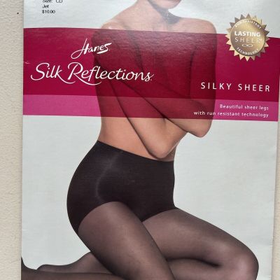 HANES Silk Reflections Control Top Sheer Toe Jet Pantyhose Size C/D New