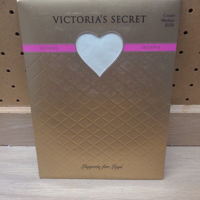 NEW VINTAGE Victoria's Secret Silky Sheer Stockings Hose Cream Sz Medium USA